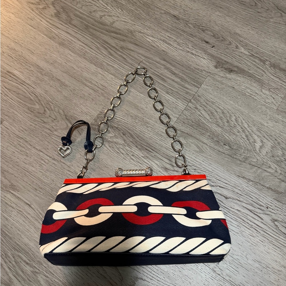 Brighton Chain Link Clutch - Navy, Red, White silver hardware e921570